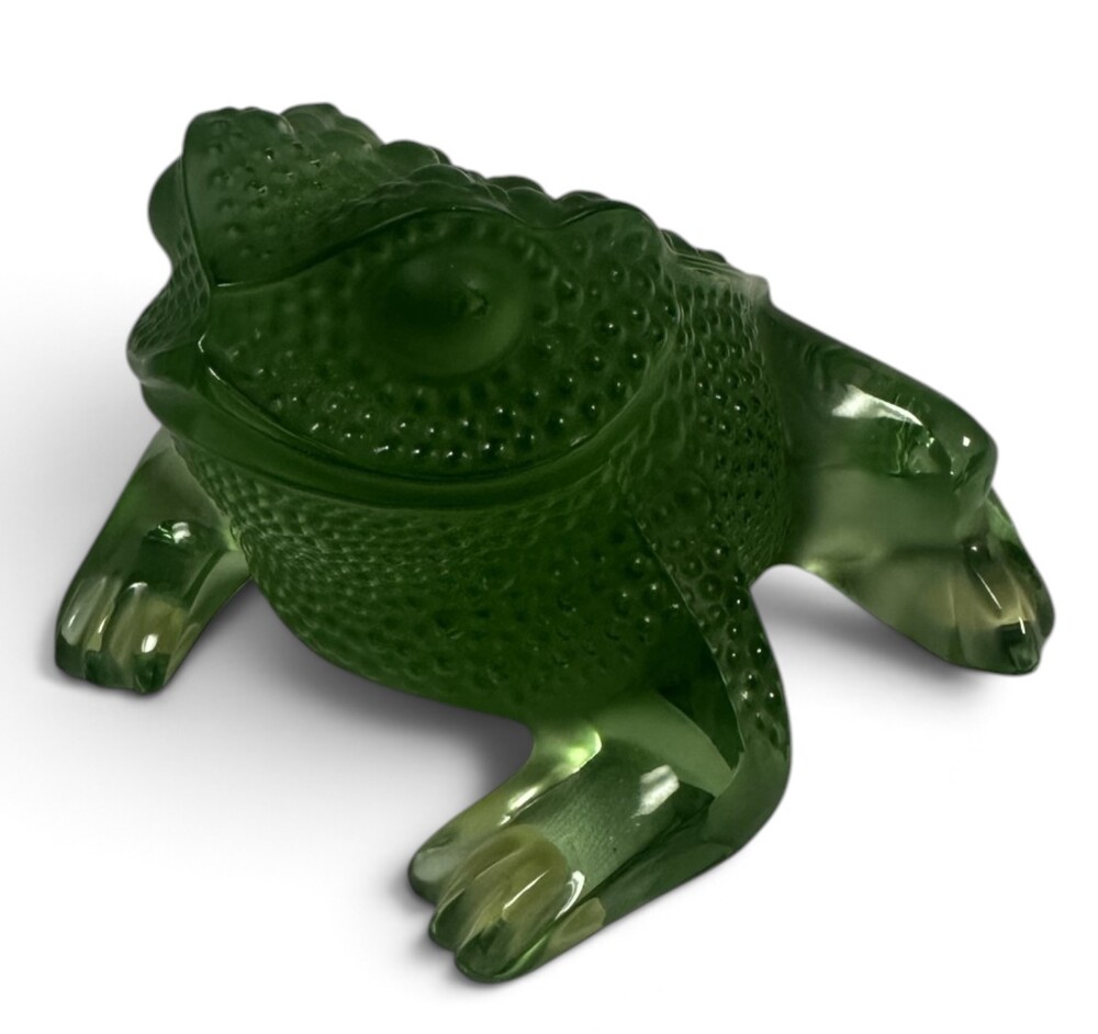 Lalique Large Crystal Frog in Green. Great Condition -